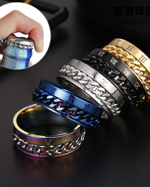 Roman Letter Rotatable Chain Rings Men Digital Titanium Steel RingFor Couple High Quality Multifunctional Bottle Opener Ring Spinner Jewelry Punk Gifts