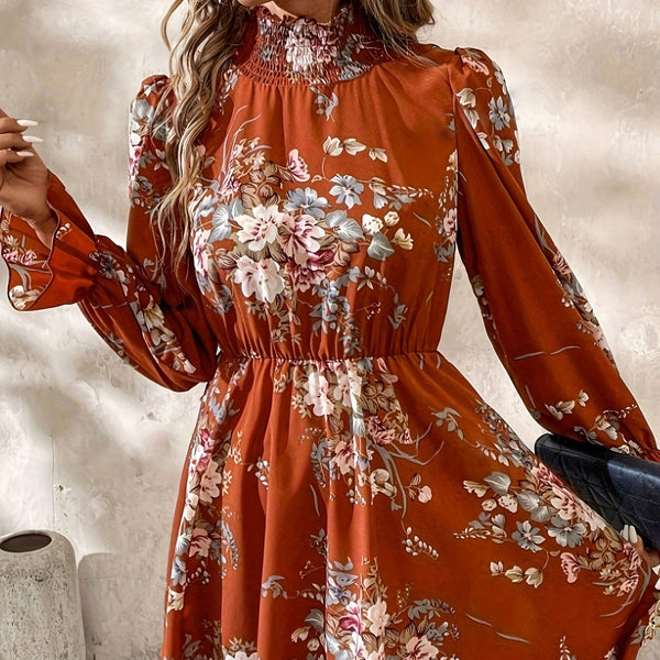 Chiffon Floral Ruffle Sleeve Dress Women