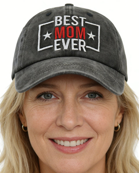 Best Mom Ever Hat For Women, Adjustable Embroidered Wash Cotton Baseball Cap