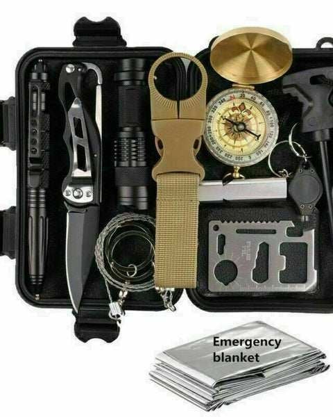 14-In-1 Outdoor Emergency Survival Kit Camping Hiking Tactical Gear Case Set Box