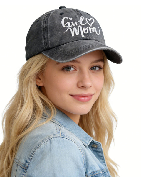 Girl Mom Hats For Women, Adjustable Embroidered Wash Cotton Baseball Cap