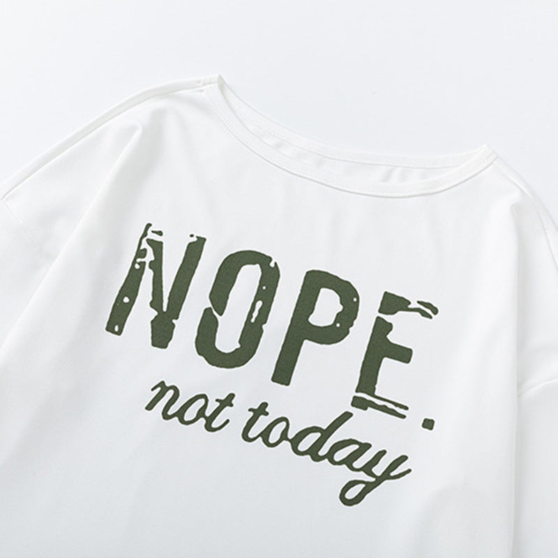 Women's Off-Shoulder Long Sleeve Top & Pants Set - 'NOPE Not Today' Print Casual Lounge Outfit For Spring&Fall