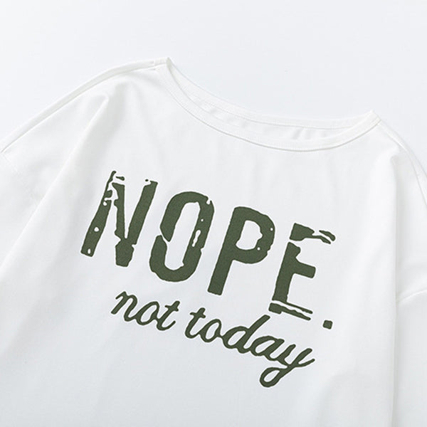 Women's Off-Shoulder Long Sleeve Top & Pants Set - 'NOPE Not Today' Print Casual Lounge Outfit For Spring&Fall