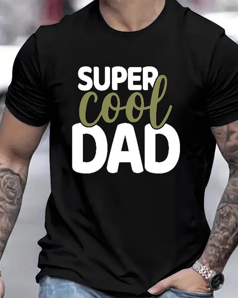 Super Cool Dad Father's Day Printed Men's Fashion T-shirt, Casual Pattern T-shirt, Short Sleeve Round Neck Top, Men's Summer Clothing, Men's Clothing