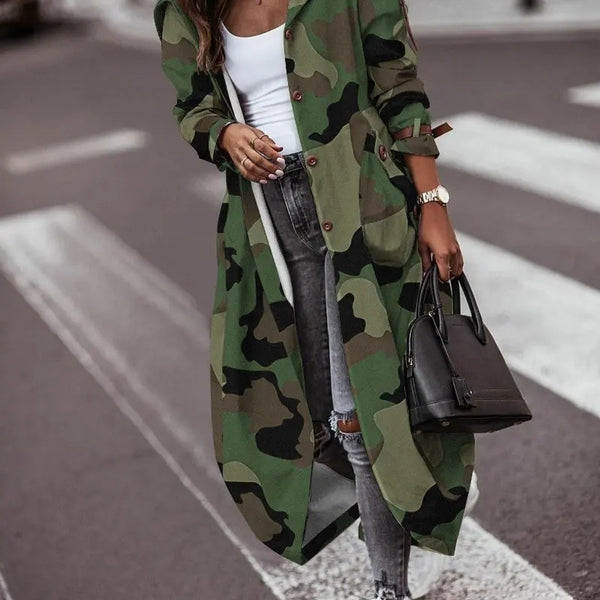 Fashion Personality Casual Lapel Mid-length Trench Coat Women