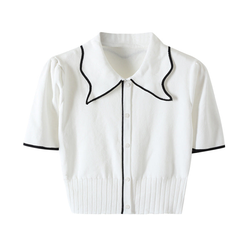 Knitted Puff Sleeve Top With Pit Strip Waist