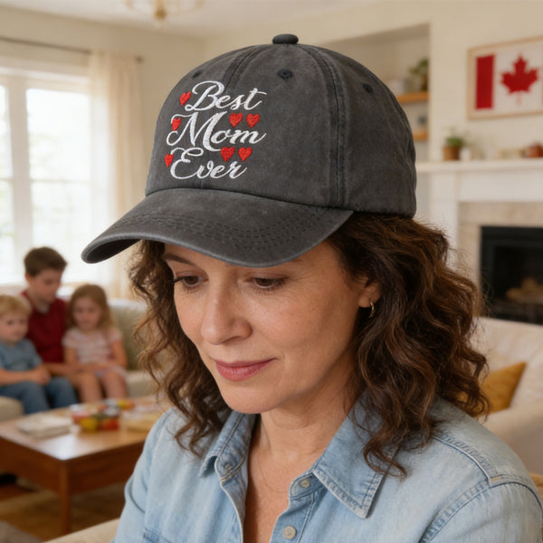Best Mom Ever Hat For Women, Adjustable Embroidered Wash Cotton Baseball Cap
