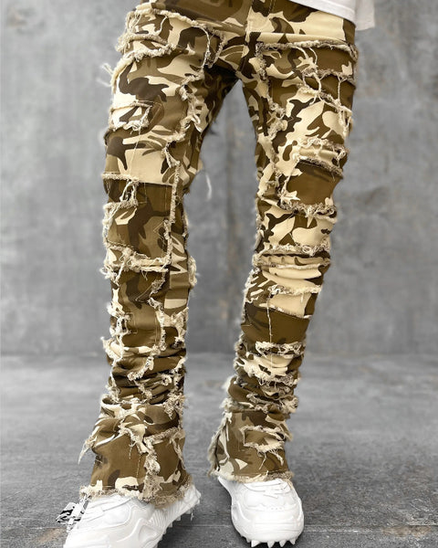 Men Trousers Individual Patched Pants Long Tight Fit Stacked Jeans For Mens Clothing