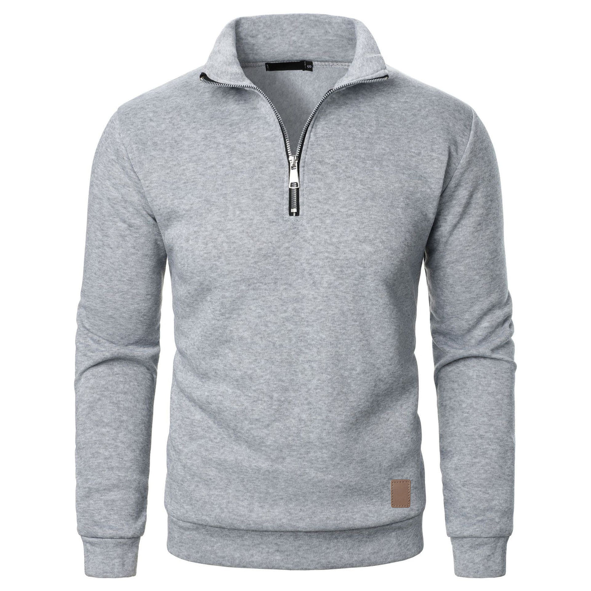 Men's Stand Collar Half Zip Long-sleeved Sports Casual Solid Color Fleece Top
