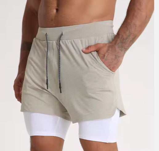 Gym Clothing Men Quick Dry 2 In 1 Gym Shorts Men Polyester Spandex Breathable Shorts Men Liner Running Fitness Shorts