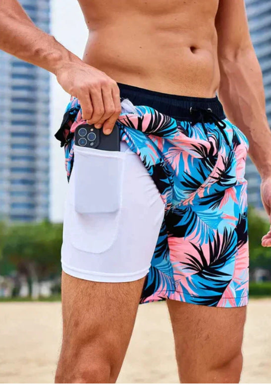 3D Digital-printed Mens Double-layer Beach Shorts