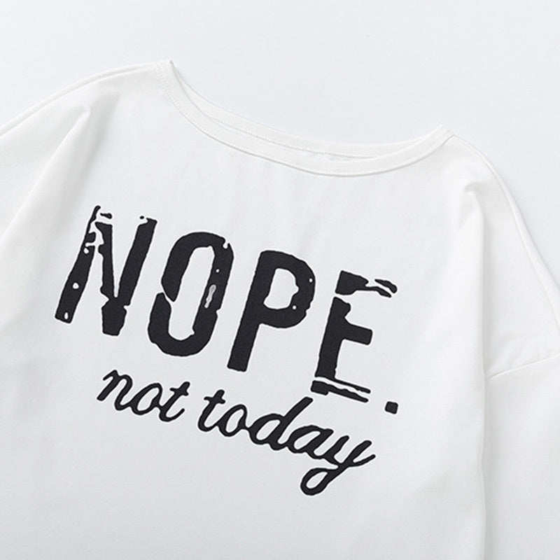 Women's Off-Shoulder Long Sleeve Top & Pants Set - 'NOPE Not Today' Print Casual Lounge Outfit For Spring&Fall