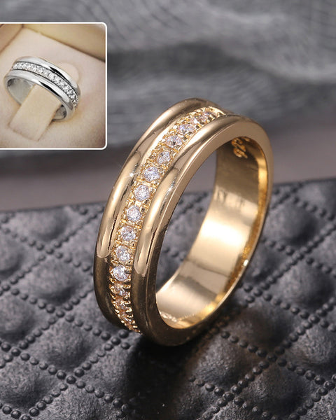 Simple Golden Sliver Rhinestones Ring Copper Plated RIngs Fashion Jewellery