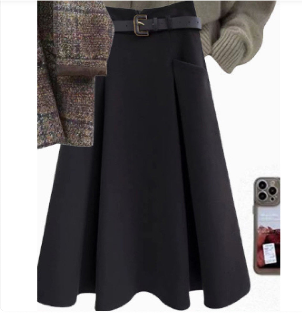 Vintage Blazer Design Knitted Sweater With Skirt Three-piece Set