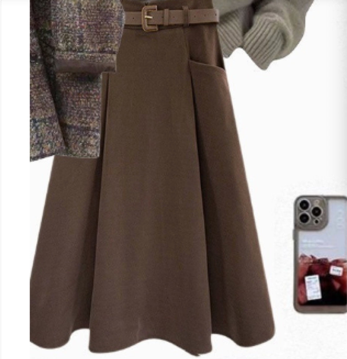 Vintage Blazer Design Knitted Sweater With Skirt Three-piece Set