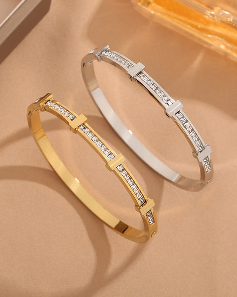 Rhinestone Bracelet Simple Zircon Double Layer Geometric Open Bracelet Jewelry