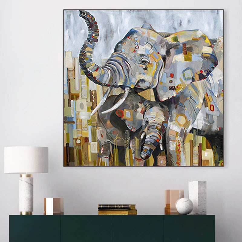 Mom Loves Elephant Canvas Painting Modern Abstract Animal
