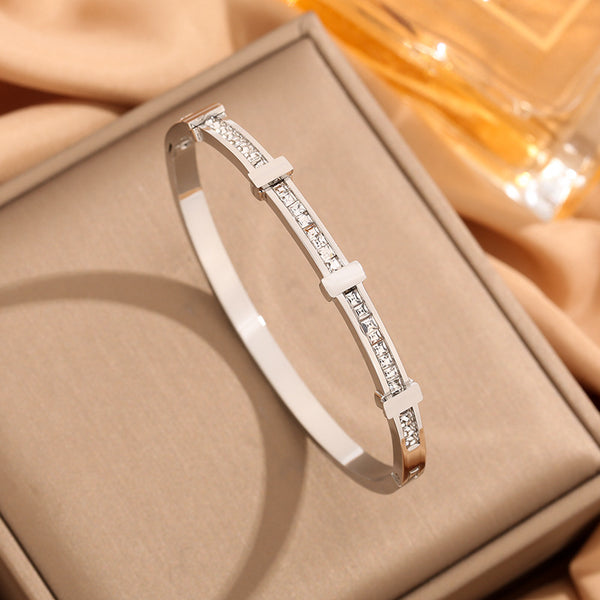 Rhinestone Bracelet Simple Zircon Double Layer Geometric Open Bracelet Jewelry