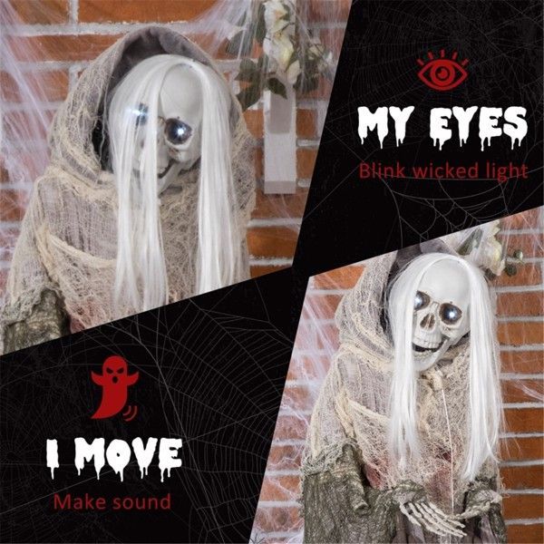 Creepy touch and sound activated skeleton. Halloween yard decor