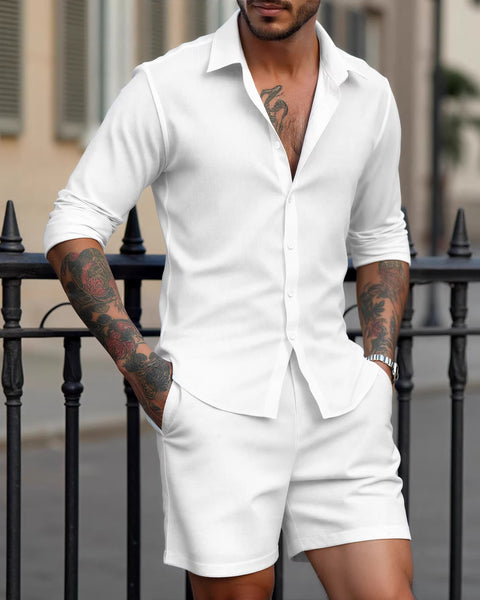 Men's Casual Formal Shirt And Shorts Set