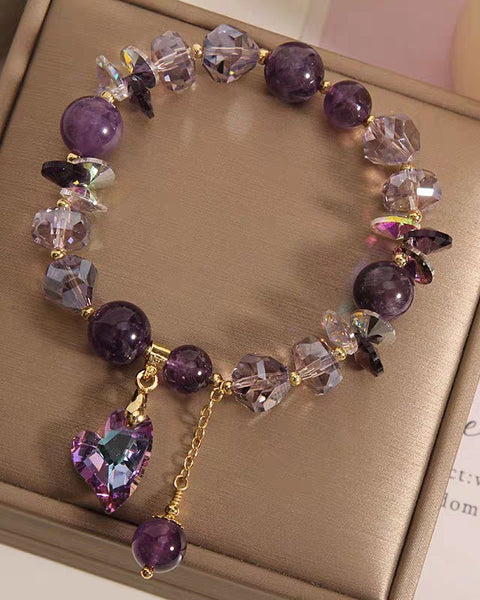 Purple Heart Crystal Bracelet Fashion Elegant Natural Amethyst Jewelry