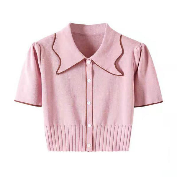Knitted Puff Sleeve Top With Pit Strip Waist