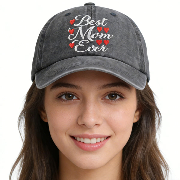Best Mom Ever Hat For Women, Adjustable Embroidered Wash Cotton Baseball Cap