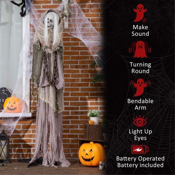 Creepy touch and sound activated skeleton. Halloween yard decor