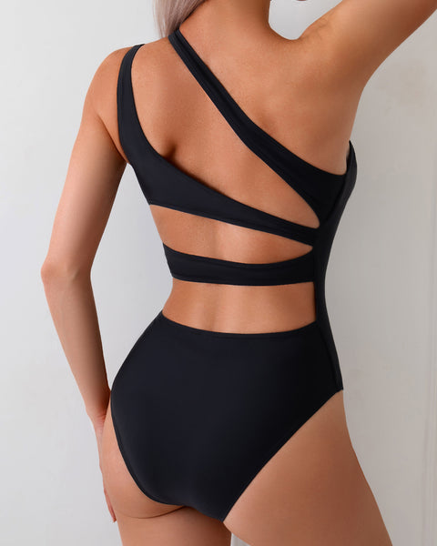 Women's Swim Beach One Shoulder Hollow Out One-Piece Swimsuit Beachwear Bathing Suit
