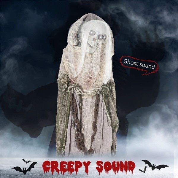Creepy touch and sound activated skeleton. Halloween yard decor