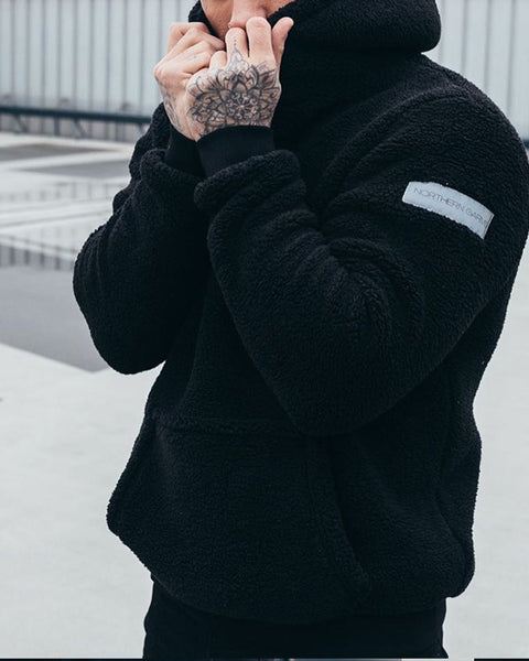 Men's Plush Hoodies Sweatshirt With Big Pocket Fashion Long-sleeved Pullover Hooded Top Solid Clothing