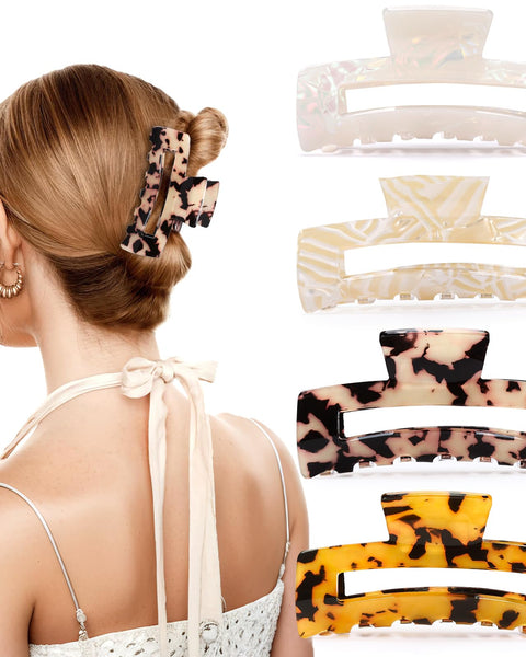 4Pcs Tortoise Hair Claw Clips, Acetate Hair Claw Clip Acrylic French Hair Banana Barrettes Jaw Clips, Stylish Hair Accessories For Women 3.15 Inch Fashion Strong Hold For Thick Thin Hair,442-9838-G14