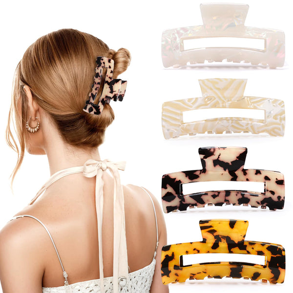 4Pcs Tortoise Hair Claw Clips, Acetate Hair Claw Clip Acrylic French Hair Banana Barrettes Jaw Clips, Stylish Hair Accessories For Women 3.15 Inch Fashion Strong Hold For Thick Thin Hair,442-9838-G14