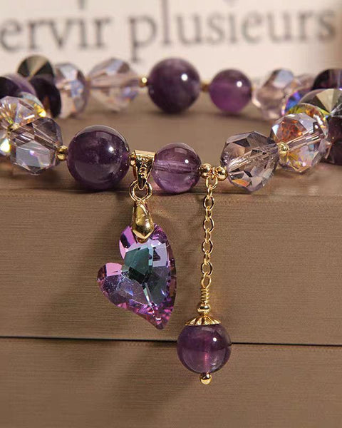 Purple Heart Crystal Bracelet Fashion Elegant Natural Amethyst Jewelry