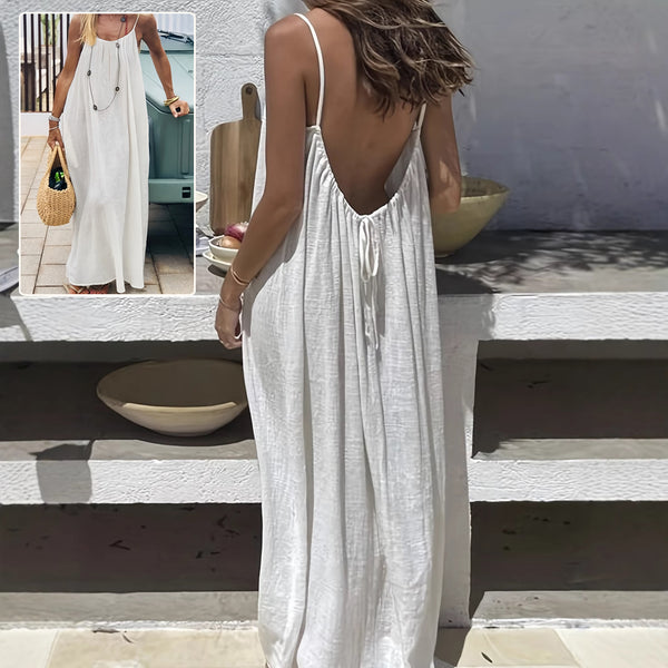 Loose Spaghetti Dress Ins Fashion U-cut Backless Tie-up Long Dresses Beach Vacation Bohemian Women's Clothing