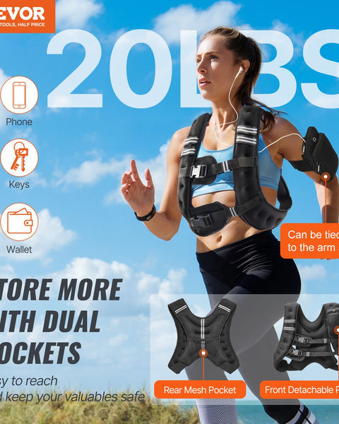 Weighted Vest, 20 Lbs Weight Vest With Reflective Stripe, Adjustable Buckle Body Weight Vest For Men Women, Workout Equipment For Strength Training, Running, Jogging, Fitness, And Weight Loss