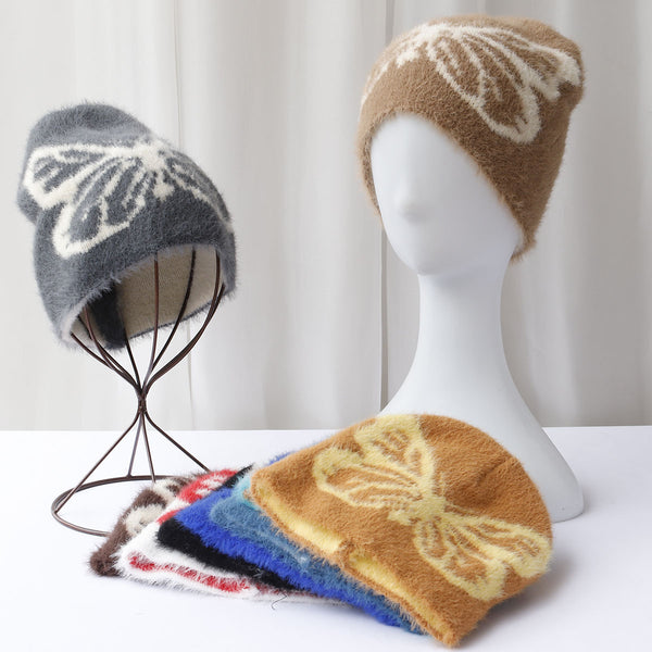 Printed Butterfly Jacquard Woolen Cap