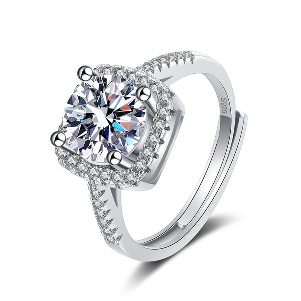 S925 Micro-inlaid Four-claw Princess Square Bag Moissanite Ring Women