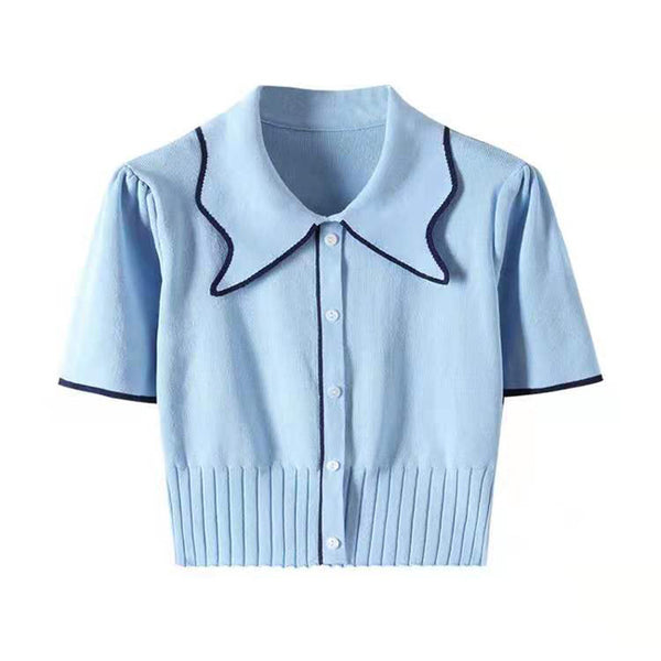Knitted Puff Sleeve Top With Pit Strip Waist